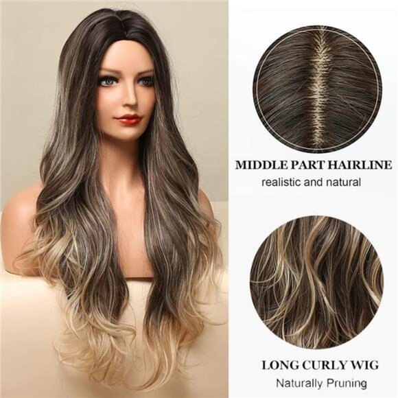 Women Cosplay Daily Natural Hair Wig Heat Resistant Fiber - Brown Mixed Blonde main image 6